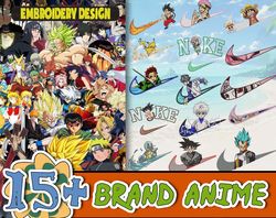 15 nike anime embroidery bundle, anime embroidery bundle designs, embroidery patterns bundle, machine embroidery bundle,