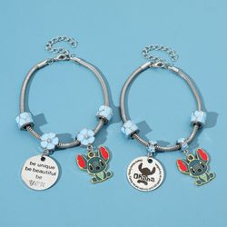 disney cartoon lilo & stitch bracelet stitch inspired pendant beads bracelet diy bangle jewelry