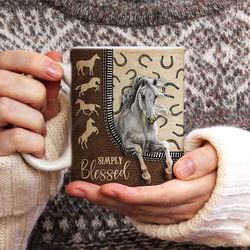 white horse drawing, leather , horseshoes, simply blessed , christian coffee mugs, pastor gift, merry christmas gifts
