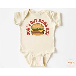 son's out buns out baby onesie - funny vintage newborn bodysuit - cute baby boy natural onesie 5227