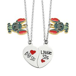 disney stitch charms necklace 2pcs big sis little sis heart stainless steel pendant necklace