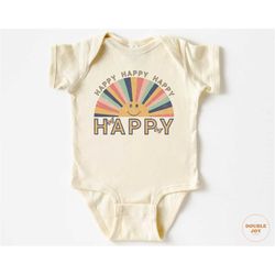 baby onesie - happy bodysuit - cute retro natural onesie 5207