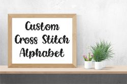 handwriting alphabet cross stitch pattern pdf, written font needlepoint counted chart, cursive lettering alphabet