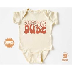 birthday boy baby onesie - birthday dude wavy letters boys bodysuit - birthday boy natural onesie & tee  5198-c