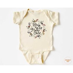 baby onesie - stay wild flower child bodysuit - flower retro natural onesie 5193