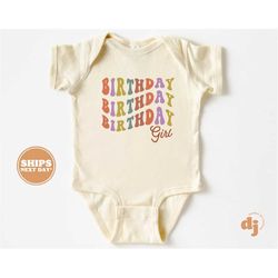 birthday girl baby onesie - wavy letters girls bodysuit - birthday girl natural onesie & tee 5182
