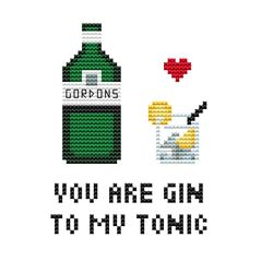 easy cross stitch pattern pdf/ gin tonic funny love/ kitchen small counted needlepoint chart/ valentine's day xstitch