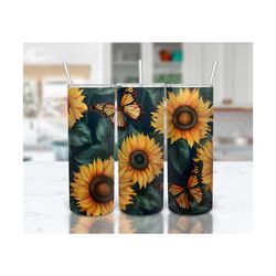 sunflower butterfly tumbler design | sublimation design for 20 oz skinny tumbler | seamless wrap, high res | instant dig