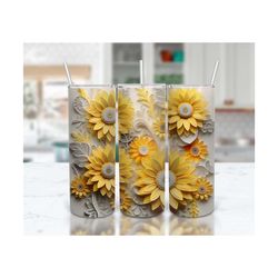 sunflower tumbler design, 3d paper cut, sublimation design for 20 oz skinny tumbler | high resolution | instant digital