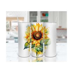 sunflower tumbler design, watercolor, sublimation design for 20 oz skinny tumbler | seamless wrap, high res | instant di