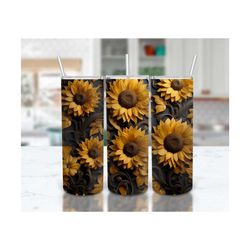 sunflower tumbler design, 3d stone sculpture, sublimation design for 20 oz skinny tumbler | high resolution | instant di