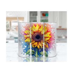 sunflower tumbler design, watercolor, sublimation design for 20 oz skinny tumbler | seamless wrap, high res | instant di