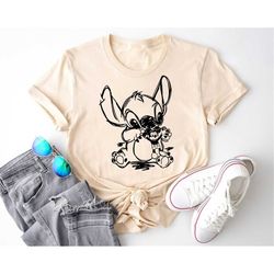 stitch disney shirt, stitch and mickey shirt, lilo & stitch tee, disneyland shirts, stitch plays with mickey doll shirt,
