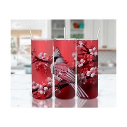 red cardinal bird tumbler wrap | cherry blossom sublimation design | bird design 20 oz tumbler | seamless | instant digi