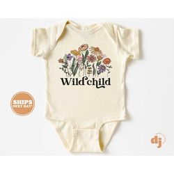 baby onesie - wild child bodysuit - flower retro natural onesie 5111