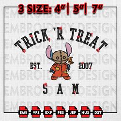 sam halloween embroidery files, trick r treat embroidery designs, horror movies machine embroidery pattern