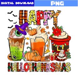 happy hallothanksma png, hallomas coffee png, pmpkin png, christmas png, santa claus png, halloween png, cartoon png