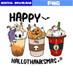 happy hallothanksma png, hallomas coffee png, christmas png, skull png, pmpkin png, halloween png, cartoon png