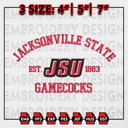 jacksonville state gamecocks embroidery files, ncaa embroidery designs, jacksonville state machine embroidery pattern