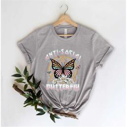 retro anti social butterfly shirt, retro butterfly, butterfly shirt, antisocial, introvert shirt, graphic tee, butterfly