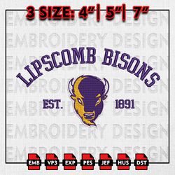 lipscomb bisons embroidery files, ncaa embroidery designs, lipscomb bisons machine embroidery pattern