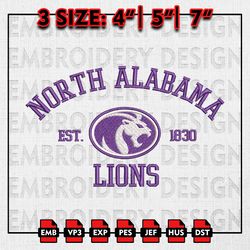 north alabama lions embroidery files, ncaa embroidery designs, north alabama lions machine embroidery pattern