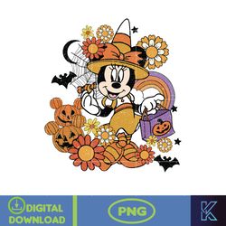 retro halloween floral png, retro halloween png, mouse and friend png, groovy halloween png, spooky png