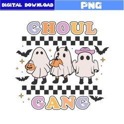 ghoul gang png, pumpkin png, ghost png, bat png, retro halloween png, halloween png, cartoon png, png file