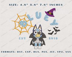 blue dog est 2018 halloween embroidery design, happy haloween embroidery file, blue dog cartoon embroidery design, hallo