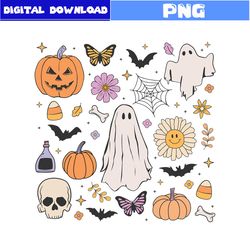 halloween collage png, pumpkin png, ghost png, bat png, retro halloween png, halloween png, cartoon png
