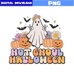 hot ghoul halloween png, pumpkin png, ghost png, bat png, retro halloween png, halloween png, cartoon png