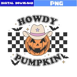 howdy pumpkin png, pumpkin png, ghost png, bat png, retro halloween png, halloween png, cartoon png