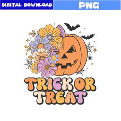 trick or treat png, ghost png, bat png, retro halloween png, halloween png, cartoon png, png digital file