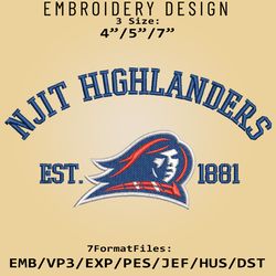 njit highlanders embroidery design, ncaa logo embroidery files, ncaa highlanders, machine embroidery pattern