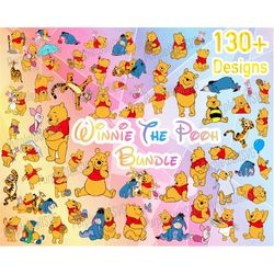 130 winnie the pooh layered svg designs / pooh svg png bundle for cricut / tigger eeyore and piglet files