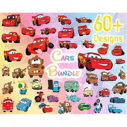 60 cars layered svg bundle / lightning mcqueen svg, png, clipart for cricut
