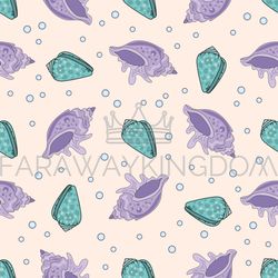 purple shell tropical sea seamless pattern vector illustration