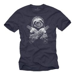 Makaya Funny Animal T-Shirt for Men - Cool Sloth Gift Blue S-XXXXXL