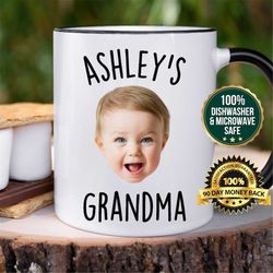 custom grandma mug, baby face mug, personalized baby face & name coffee cup, ideal grandmother birthday or christmas gif