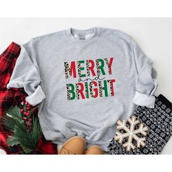 Merry and Bright Shirt, Leopard Print, Buffalo Plaid, Christmas Tree, Womens Christmas Shirt, Xmas Gift, Leopard Merry a