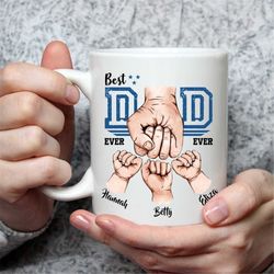 best dad ever mug, personalized fist bump set, father's day gift, custom name, father hand mug, unique dad present, funn