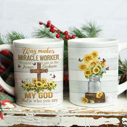 sunflower, wooden cross, my god coffee mugs, jesus mugs, christian coffee mugs, heaven mugs, merry christmas gift