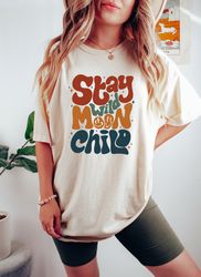 stay wild moon child, retro comfort celestial shirt, preppy aesthetic shirt, vintage spiritual shirt, boho moon shirt, p