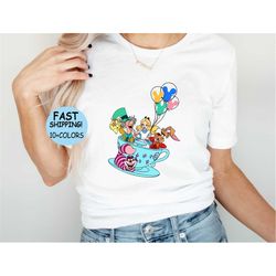 disney alice in wonderland balloons tea cup shirt, disney trip tea party shirt, disney characters tea cup tee, disney tr