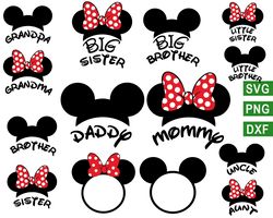 mickey family svg, mickey and minnie family bundle red bow svg, mickey and minnie silhouette, disney family, minnie svg