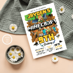 personalized file minecrafter birthday invitations | minecraft invitations | minecraft birthday party png only
