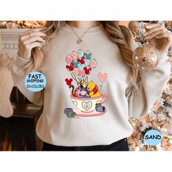 winnie the pooh balloons tea cup shirt, disney characters balloons tea cup tee, disney tea cup shirt, disney family ball