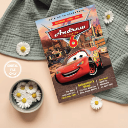 personalized file cars invitation instant download | lightning mcqueen invitation birthday png only