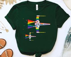 funny star wars x-wing starfighter rainbow shirt, hollywood studios trip unisex t-shirt family birthday gift adult kid t