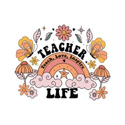 retro floral rainbow teacher life svg cutting digital file